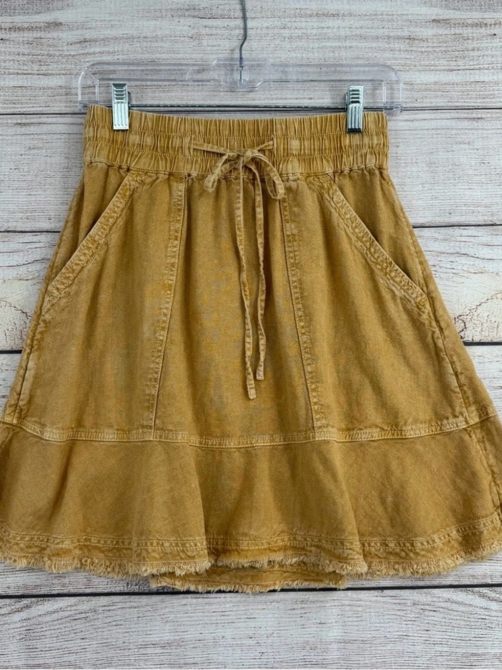Anthropologie Drawstring Distessed Skirt - Mustard